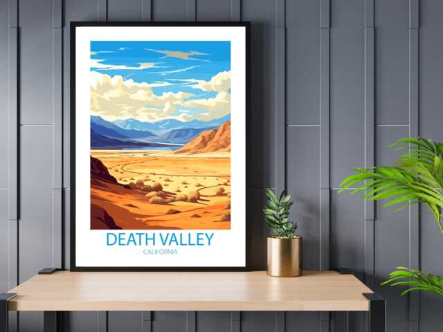 Death Valley - Abstract Art Desert Location Wall Print Gift Idea Bespoke Poster A5 A4 A3 Framed Or Unframed - image 1