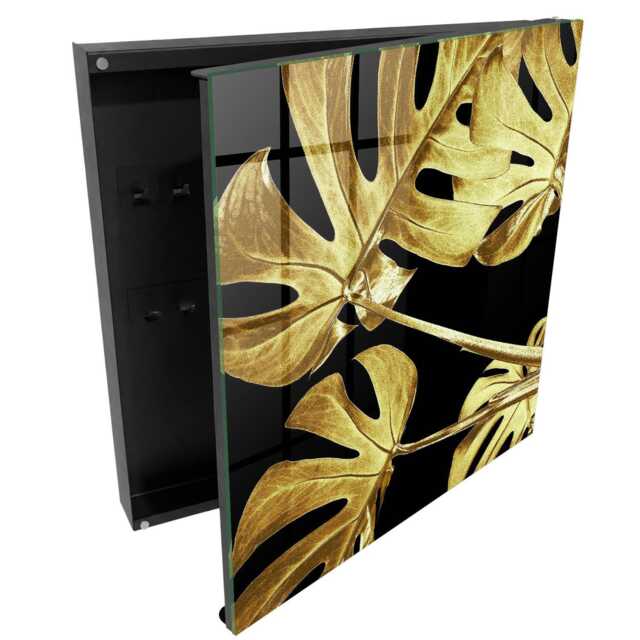 Monstera Leaves Key Cabinet For Home, Yellow Box Wall, Modern Flowers & Plants, Lovers Of Aesthetics - image 1