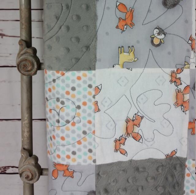 Woodland Patchwork Baby Quilt Minky Blanket Handmade Shower Gift - image 1