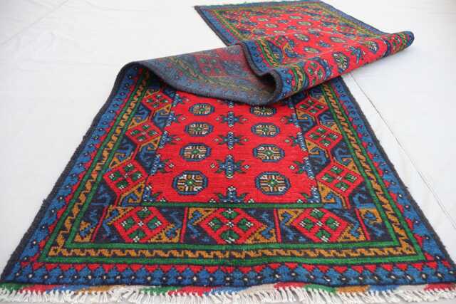 2'7x9'3 Afghan Red Runner Rug, Handmade Wool Multicolor Natural Veg Dyes Turkmen Bukhara Oriental Hallway Rug - image 1