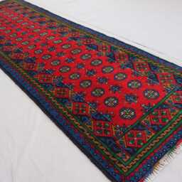 2'7x9'3 Afghan Red Runner Rug, Handmade Wool Multicolor Natural Veg Dyes Turkmen Bukhara Oriental Hallway Rug - thumbnail 2