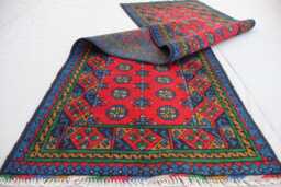 2'7x9'3 Afghan Red Runner Rug, Handmade Wool Multicolor Natural Veg Dyes Turkmen Bukhara Oriental Hallway Rug - thumbnail 1