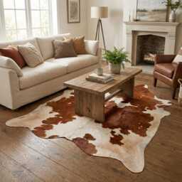 Authentic Medium Dark Brown & White Cowhide Rug - Luxurious Hair-On Leather For Sophisticated Spaces - 40x45 Inches - thumbnail 3