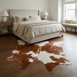 Authentic Medium Dark Brown & White Cowhide Rug - Luxurious Hair-On Leather For Sophisticated Spaces - 40x45 Inches - thumbnail 2