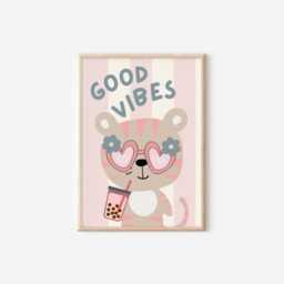 Retro Tiger Bubble Tea Print Good Vibes Nursery Wall Art - thumbnail 2
