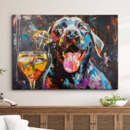 Labrador Retriever Toasting Drinks Dog Pet Art Abstract Oil Painting Framed Poster Print & Canvas Wall Living Home Decor Interior - thumbnail 1