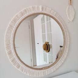 Large Macrame Mirror - White Wall Decor Housewarming & Birtday Gift Living Room Boho Express Shipping - 1-3 Days - thumbnail 4