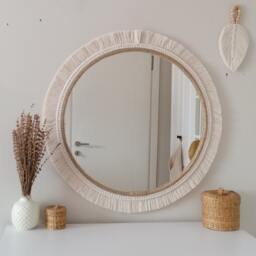 Large Macrame Mirror - White Wall Decor Housewarming & Birtday Gift Living Room Boho Express Shipping - 1-3 Days - thumbnail 3