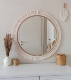 Large Macrame Mirror - White Wall Decor Housewarming & Birtday Gift Living Room Boho Express Shipping - 1-3 Days