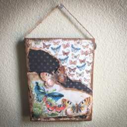 Handmade Glitter Butterfly Collage Recycled Wood Pallet Wall Art - thumbnail 2