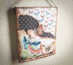 Handmade Glitter Butterfly Collage Recycled Wood Pallet Wall Art - thumbnail 1