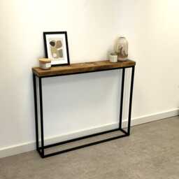 Handmade Solid Wood Console Table Black Steel Frame Hallway Table - thumbnail 2