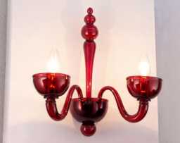 Murano Wall Lamp Hand-Blown Red Glass - Vintage Italian Design