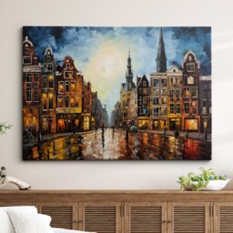 Amsterdam City Street Abstract America Modern Painting Wall Art, Framed Canvas Poster Print, Home/Office Room Decor, Gifts - thumbnail 1