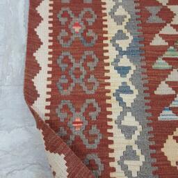 Hand Knotted Wool Kilim 5x8, Terracotta Rust Area Rug, Geometric Flatweave Turkish Style - thumbnail 4