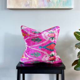 Velvet Ikat Pillow Cover Adventure Awaits - Decorative Cushion For Sofa Or Bed - thumbnail 1