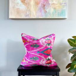 Velvet Ikat Pillow Cover Adventure Awaits - Decorative Cushion For Sofa Or Bed - thumbnail 4
