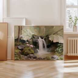 Forest Waterfall Poster, Green Landscape Print, Nature Wall Art, Paper - thumbnail 4