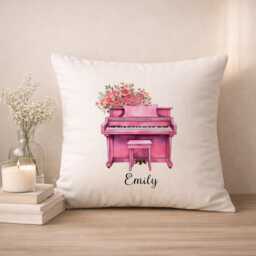 Personalized Pink Piano Pillow Case With Name, Music Cushion Gift For Pianist, Teacher Recital Gift, Custom Girl Room Decor
