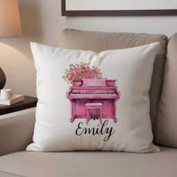 Personalized Pink Piano Pillow With Name - Floral Music Cushion Gift For Pianist Girl Custom Room Decor Cute Teacher - thumbnail 4