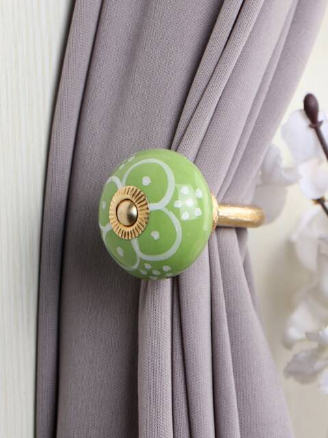 Green Ceramic Flower Curtain Tie Back Hook Rustic Towel Hook - image 1