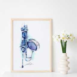 Bass Clarinet Watercolor Art - Musical Instrument Painting By Jamie Hansen - thumbnail 3