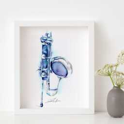 Bass Clarinet Watercolor Art - Musical Instrument Painting By Jamie Hansen - thumbnail 1