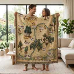 Winnie The Pooh Hundred Acre Wood Woven Blanket, Bear Storybook Map Throw Classic Woodland Nursery Decor Tapestry - thumbnail 2