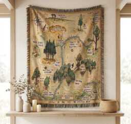 Winnie The Pooh Hundred Acre Wood Woven Blanket, Bear Storybook Map Throw Classic Woodland Nursery Decor Tapestry - thumbnail 1