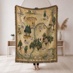 Winnie The Pooh Hundred Acre Wood Woven Blanket, Bear Storybook Map Throw Classic Woodland Nursery Decor Tapestry - thumbnail 3