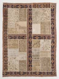 Handmade Turkish Patchwork Rug, Natural Beige & Brown - thumbnail 1