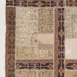 Handmade Turkish Patchwork Rug, Natural Beige & Brown - thumbnail 4