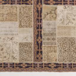 Handmade Turkish Patchwork Rug, Natural Beige & Brown - thumbnail 2