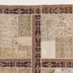 Handmade Turkish Patchwork Rug, Natural Beige & Brown - thumbnail 3
