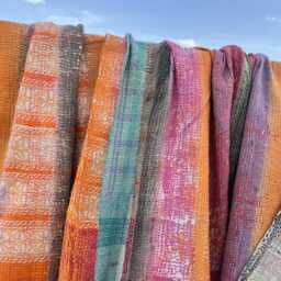 Cotton Kantha Quilt Block Print Patchwork Reversible Handmade Artistic Bedspread - thumbnail 2