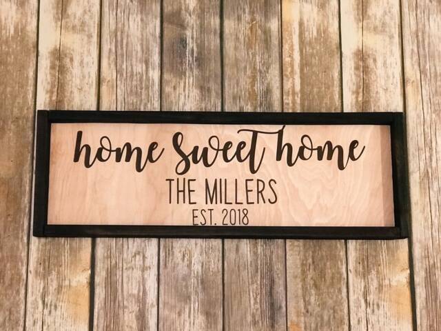 Home Sweet Sign - Wood Framed Wall Decor Rustic Signs Wedding Gift Anniversary