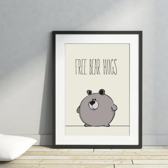 Nursery Printable Bear Poster For Kids Wall Art Baby Room Decor Brown Grey Background - image 1