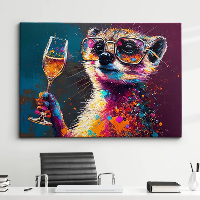 Meerkat Toasting Drink Glasses Animal Art Abstract Oil Painting Framed Poster Print & Canvas Wall Living Home Decor Interior Gift - image 1