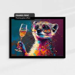 Meerkat Toasting Drink Glasses Animal Art Abstract Oil Painting Framed Poster Print & Canvas Wall Living Home Decor Interior Gift - thumbnail 2