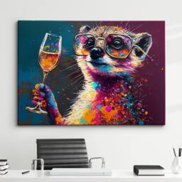 Meerkat Toasting Drink Glasses Animal Art Abstract Oil Painting Framed Poster Print & Canvas Wall Living Home Decor Interior Gift - thumbnail 1