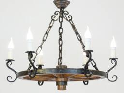 Rustic Cartwheel Chandelier - Wrought Iron Wooden Country Lamp Circle 60 6S