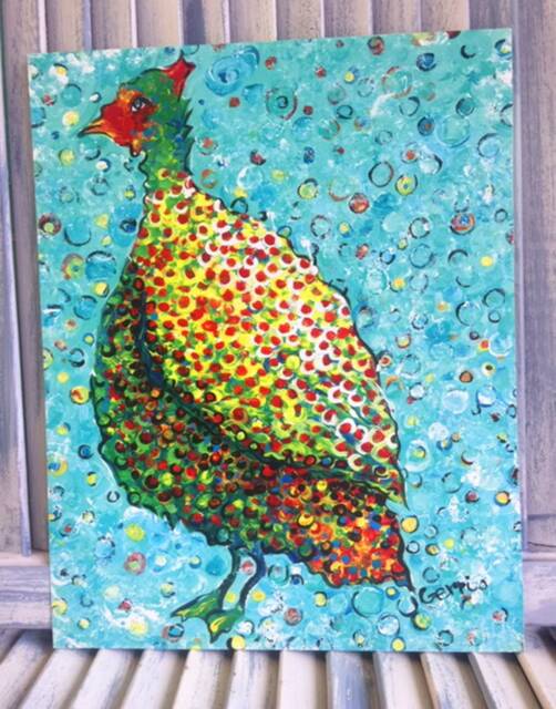 Chicken Folk Art Print Colorful Guinea Hen At 11 X 14 - image 1