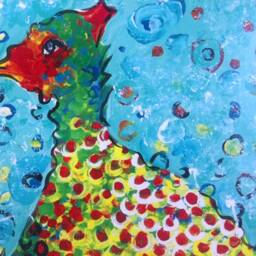 Chicken Folk Art Print Colorful Guinea Hen At 11 X 14 - thumbnail 2
