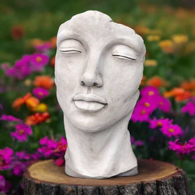 Large Face Figurine Concrete Head Bust Stone Woman Sculpture Cement Human Statue Massive Garden Art Decor Lawn Ornament - image 1