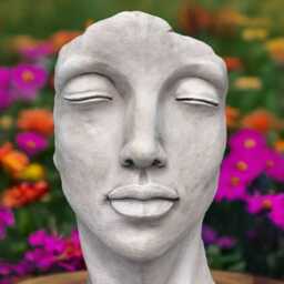 Large Face Figurine Concrete Head Bust Stone Woman Sculpture Cement Human Statue Massive Garden Art Decor Lawn Ornament - thumbnail 2