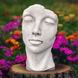 Large Face Figurine Concrete Head Bust Stone Woman Sculpture Cement Human Statue Massive Garden Art Decor Lawn Ornament - thumbnail 1