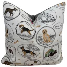 Woven Dog Breed Cushion Cover, Grey Velvet Back - thumbnail 1