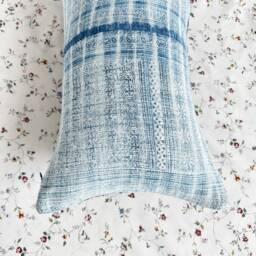 "Vintage Hmong Pillow Cover Indigo Hand Block Print, Hemp Cushion - 12"" X 20" - thumbnail 3