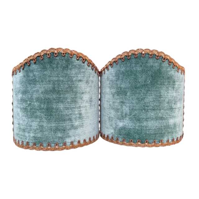 Pair Of Clip-On Shield Shades Sage Green Velvet Rubelli Fabric Mini Lampshade - Handmade in Italy - image 1