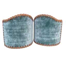Pair Of Clip-On Shield Shades Sage Green Velvet Rubelli Fabric Mini Lampshade - Handmade in Italy - thumbnail 2
